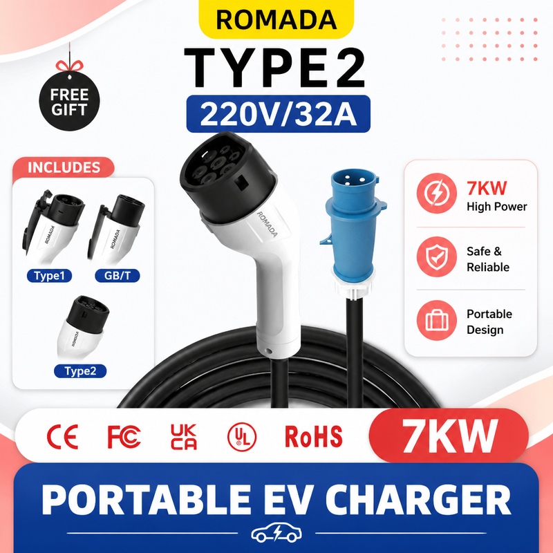 7KW ROMADA Przenośna ładowarka – Portable Ev Charger 32A Type 2 Cee Plug recenzja i cena